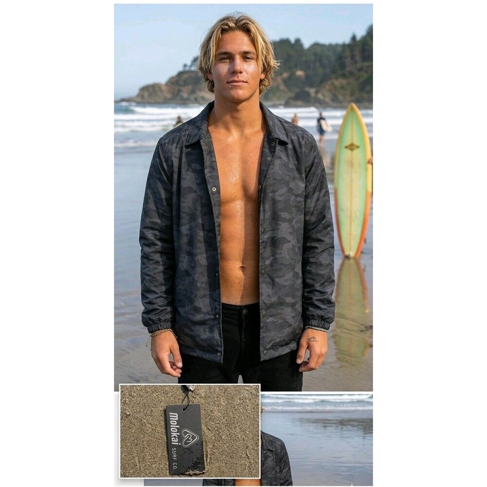 Molokai Surf Co Jacket Hawaii Mesh Lined Windbreaker Camouflage Mens Sz XXL New